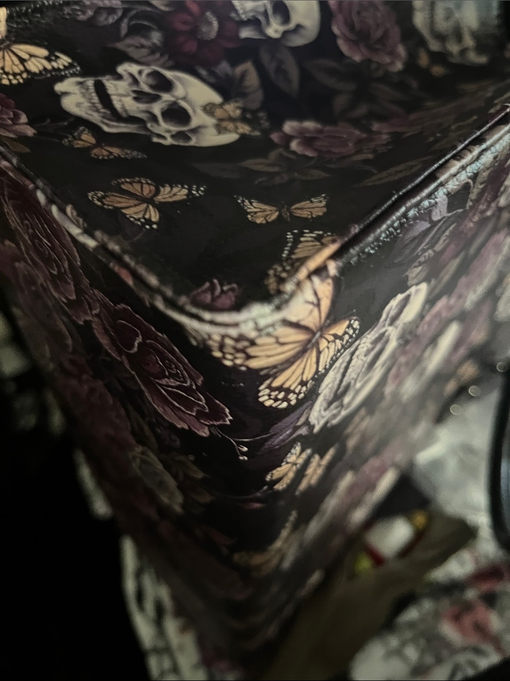 Gothic Skull & Rose Purple Tote Bag with Black Handles - Picture 8 of 9